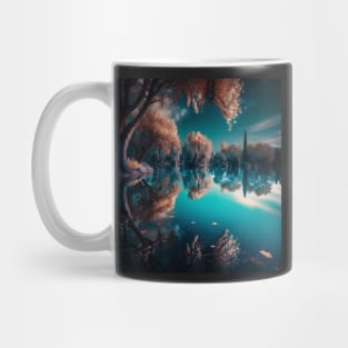 Serene Landscape of Trees and a Lake Mug